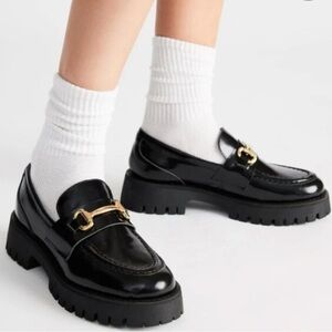 Steve Madden Black Loafers with Gold Accent